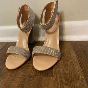 Ankle Strap Heels. Silver. Chunky Heels. Velcro